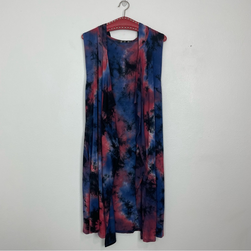 Coin 1804 Open Front Tie Dye Waterfall Hooded Vest Medium